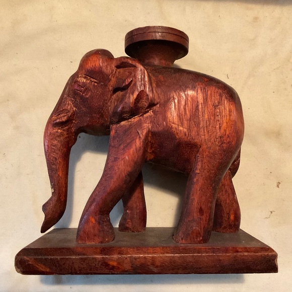 Other - Wood Hand carved elephant candle stand